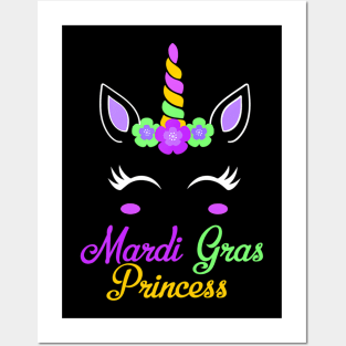 Little Miss Mardi Gras Princess Unicorn Girls Kids toddlers Posters and Art